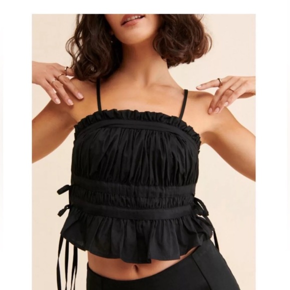 Free People Gabby Black Pleated Side Tie Tube Top NWOT Size S Convertible - Picture 2 of 9